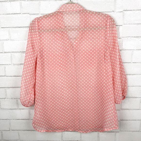 Maurices Pink & White Sheer Polka Dot Blouse Size M - Picture 2 of 6